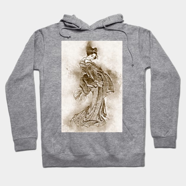 Geisha Girl / Vintage Watercolor Hokusai japanese Sepia art style from Edo period Hoodie by Naumovski